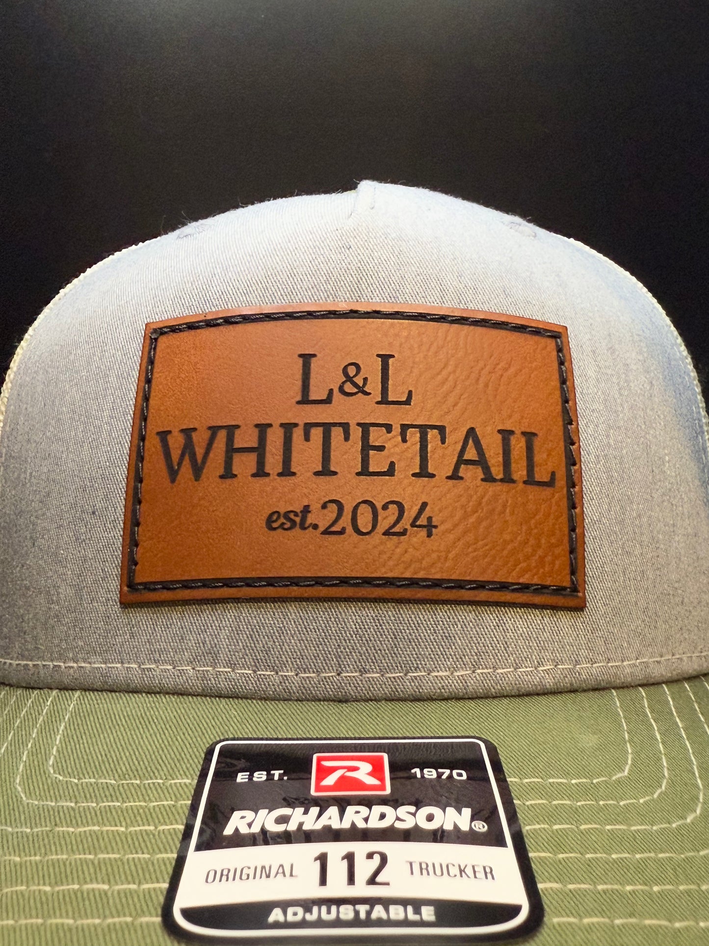L&L Whitetail Leather Patch Hat - Richardson 112FP (Green/Gray/Khaki)