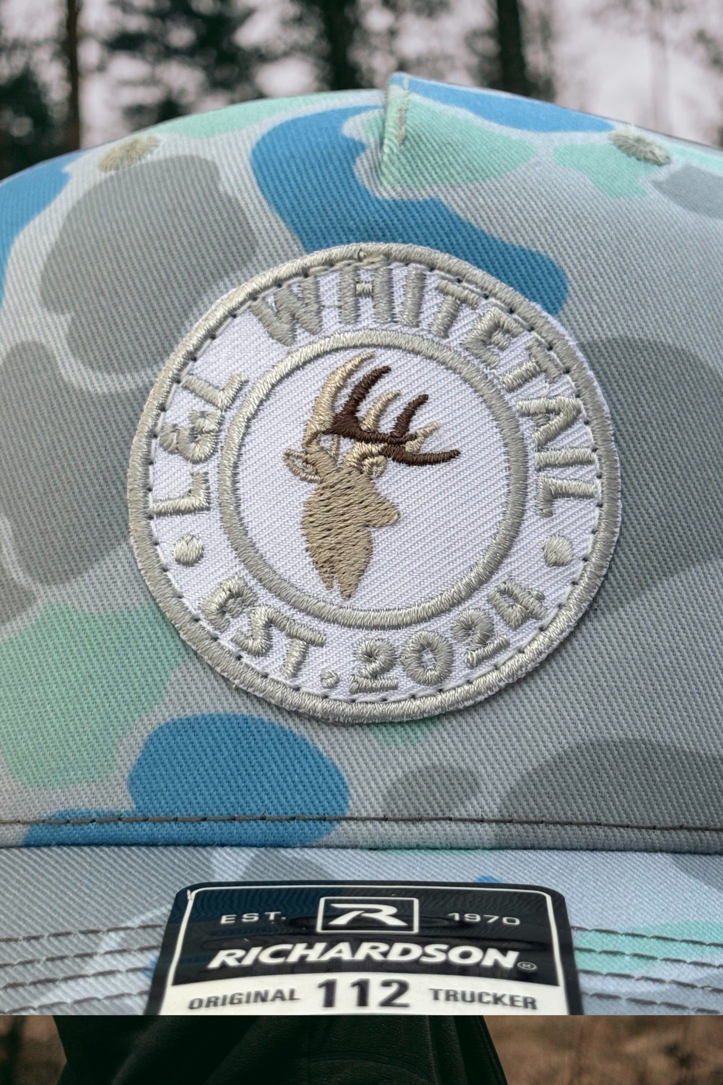 L&L Whitetail Embroidery Patch Logo Hat - Richardson 112PFP - Saltwater Camo
