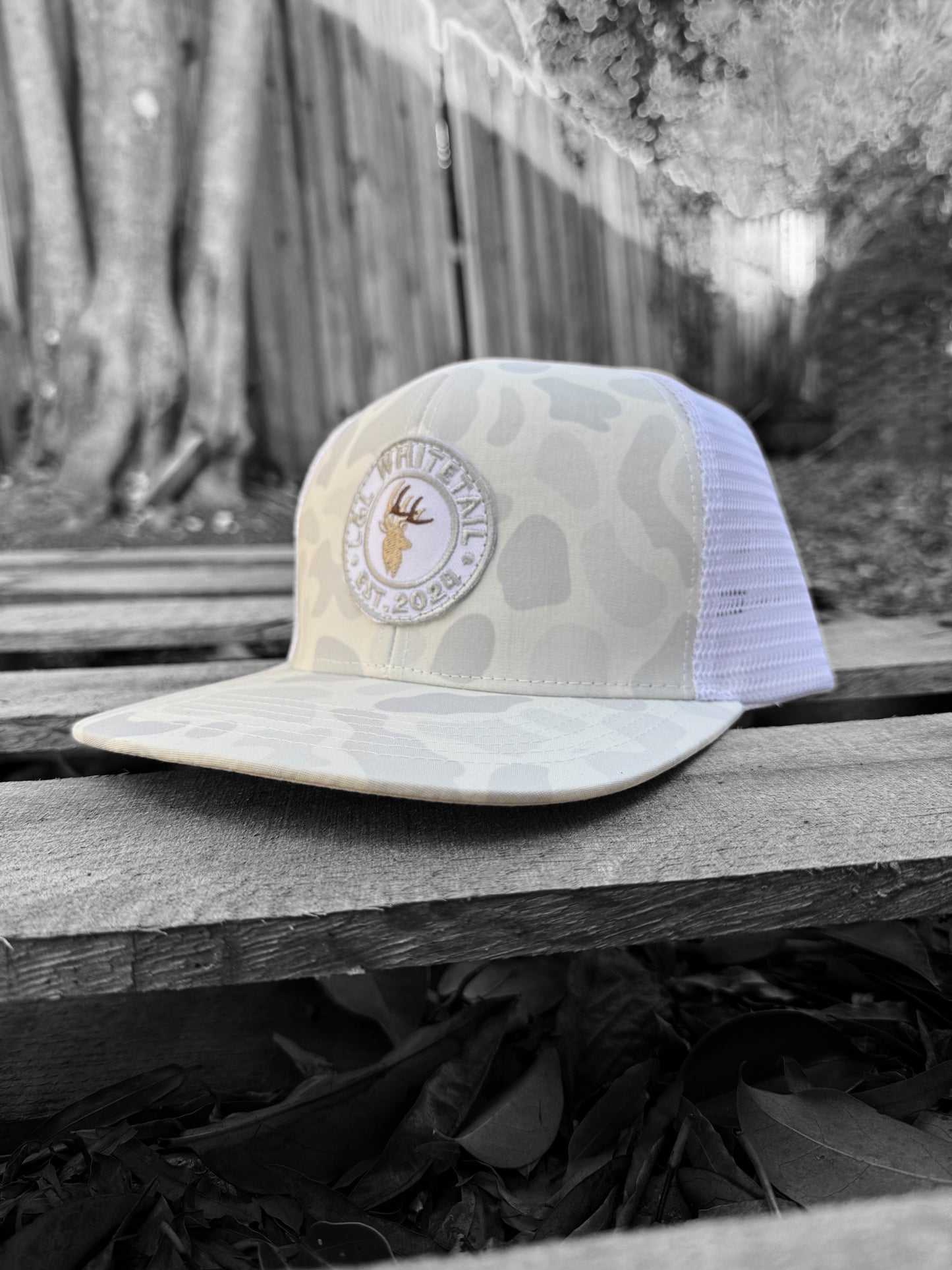 L&L Whitetail Embroidery Patch Logo Hat - LOST Slate - White Camo
