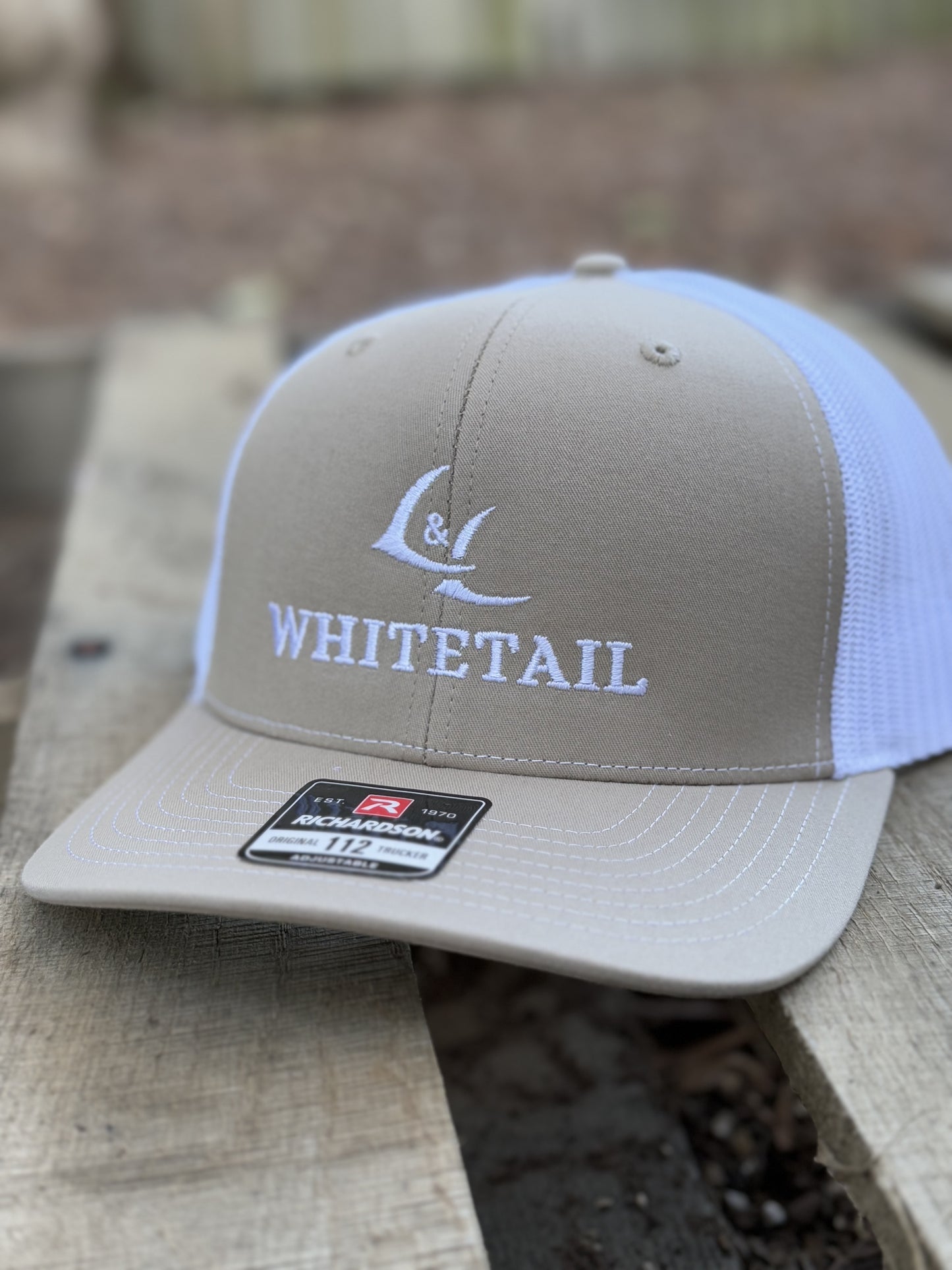 L&L Whitetail Logo Hat - Richardson 112 - Khaki/White Colorway