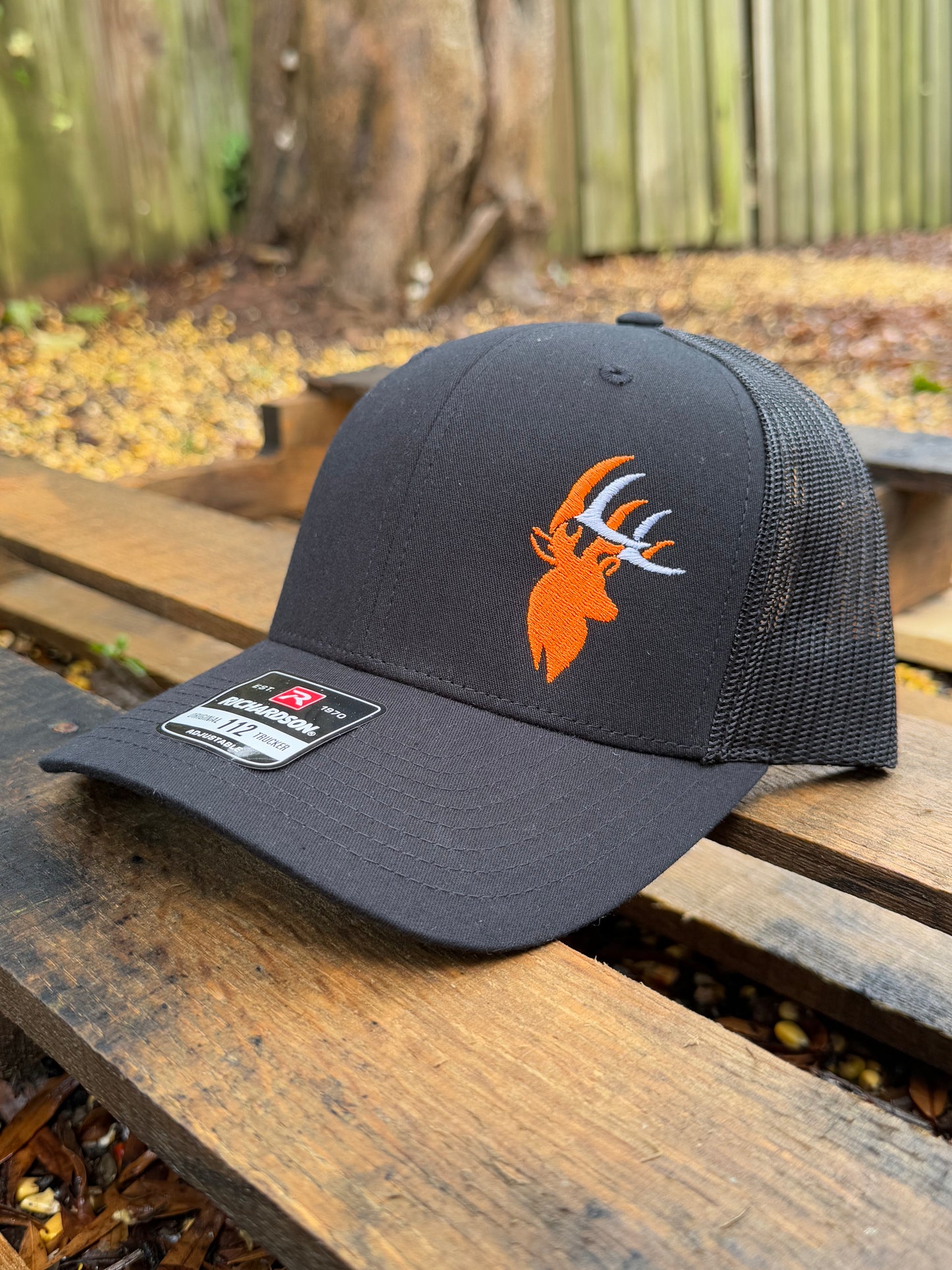 L&L Whitetail Neon Orange Logo Hat - Richardson 112 - Black Colorway